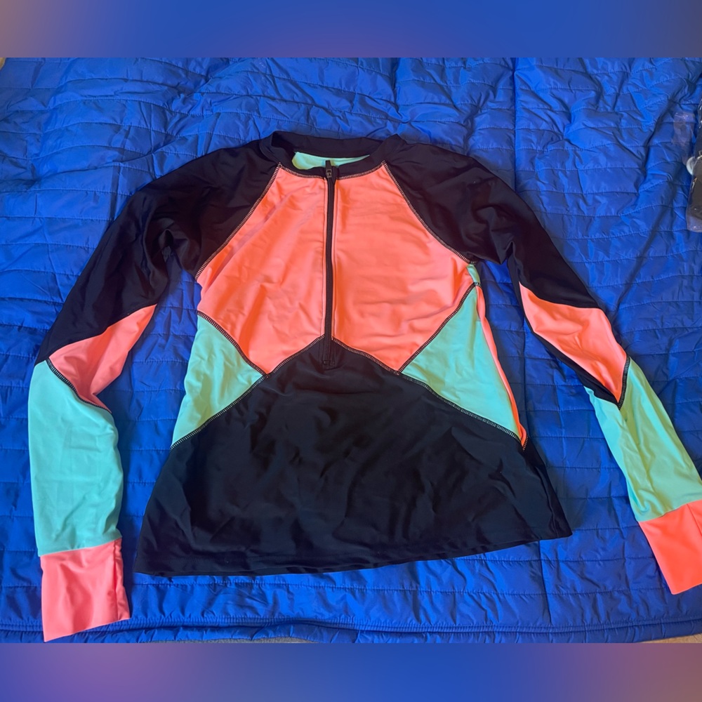 Black Color-Block Swim Top